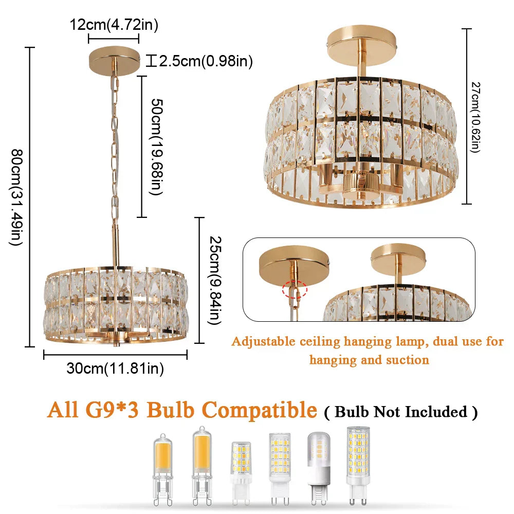 DecorBites™ Crystal Chandelier LED Pendant Light for Modern Home Decor