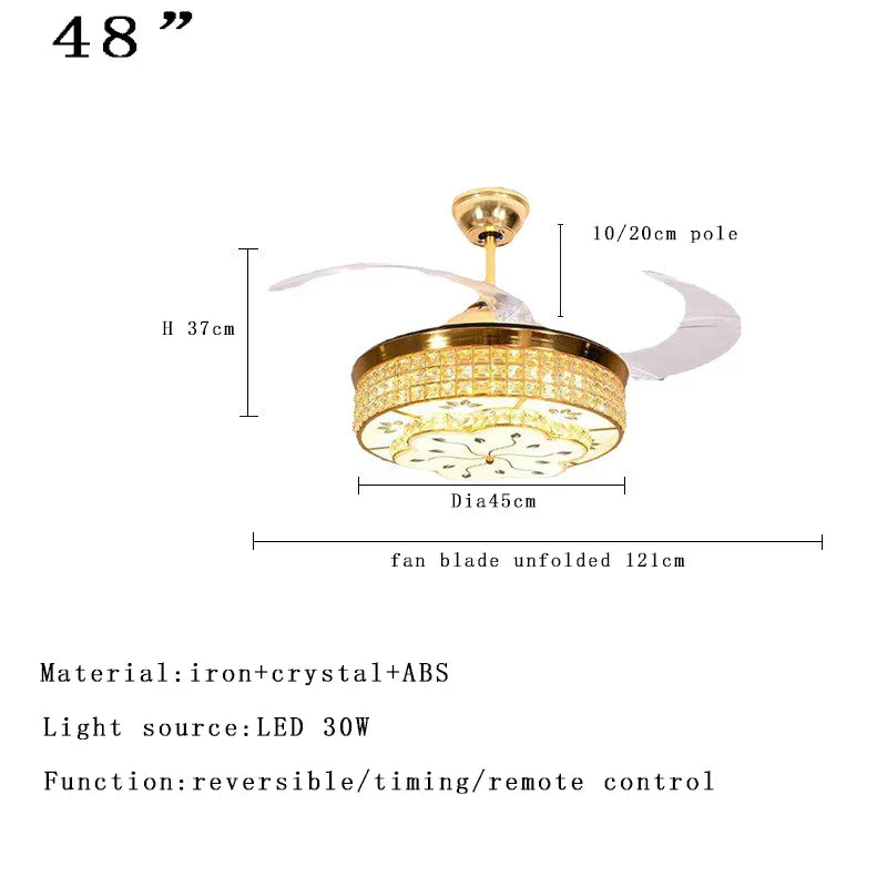 DecorBites™ Crystal Ceiling Fan Light Remote Chandelier Bedroom Living Room