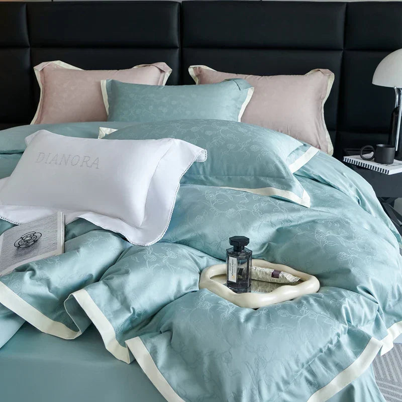 DecorBites™ 1000TC Egyptian Cotton Jacquard Duvet Cover Set: Luxury Satin Silky Bedding Collection