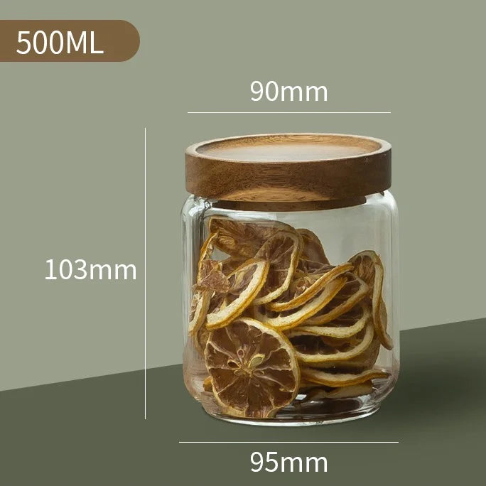DecorBites™ Glass Airtight Canister with Wooden Lid | Versatile Kitchen Storage Solution