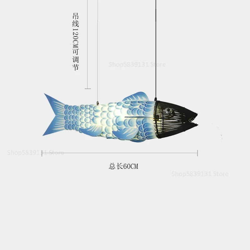 DecorBites™ Bamboo Fish Pendant Light: Chinese Style Chandelier for Modern Living Room Decor