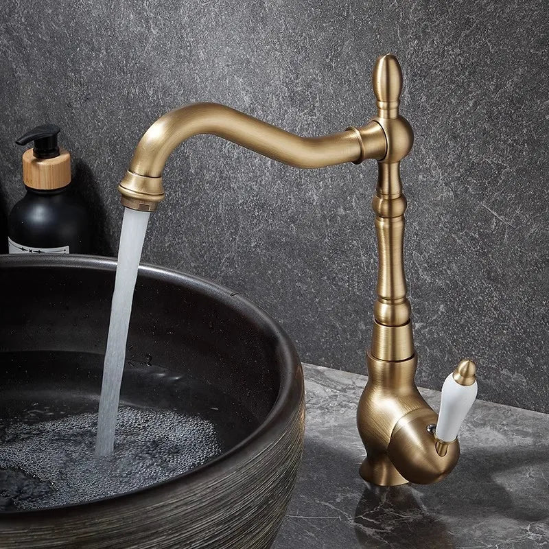 DecorBites™ Antique Bronze Basin Faucet Hot & Cold Brass Bathroom Sink Lavatory Kitchen Faucet