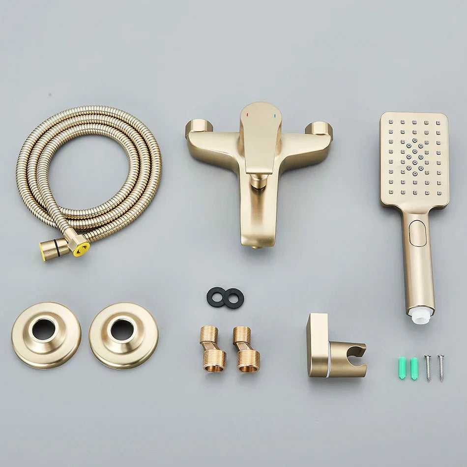 DecorBites™ Brushed Gold Shower Faucet Mixer Set with Wall Mount Black Control Valve
