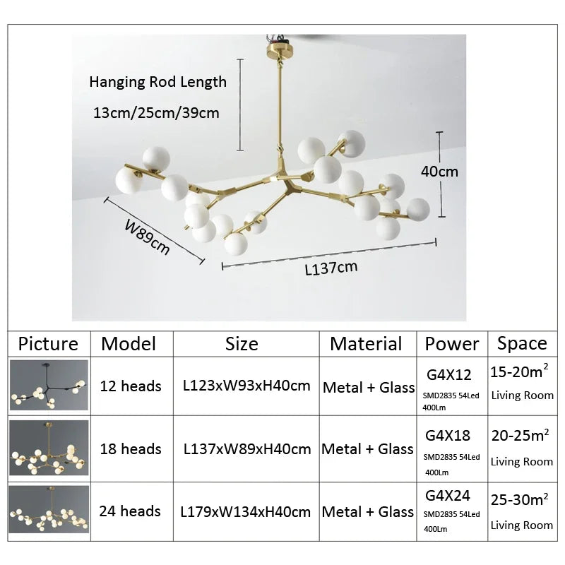 DecorBites™ Black Gold LED Glass Ball Chandelier for Living Room, Kitchen, Bedroom Décor