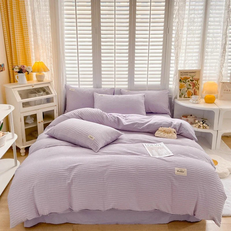 DecorBites™ Bubble Yarn Fabric Full Bedding Set with Duvet Cover, Sheet, Quilt, Pillowcase
