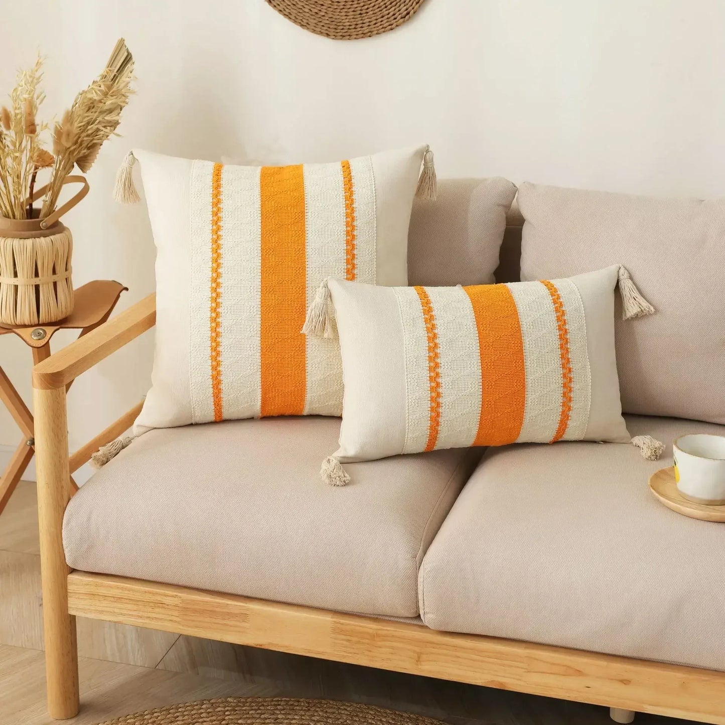 DecorBites™ Bohemian Tassel Cushion Cover: Handmade Geometric Crochet Pillowcases