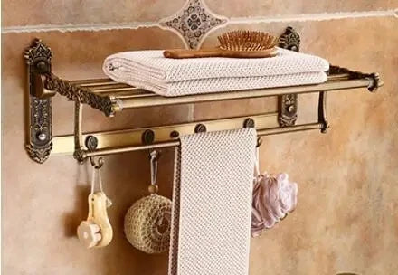 DecorBites™ Antique Bronze Carved Aluminum Bathroom Accessories Set: Towel Rack, Paper Holder, Hooks