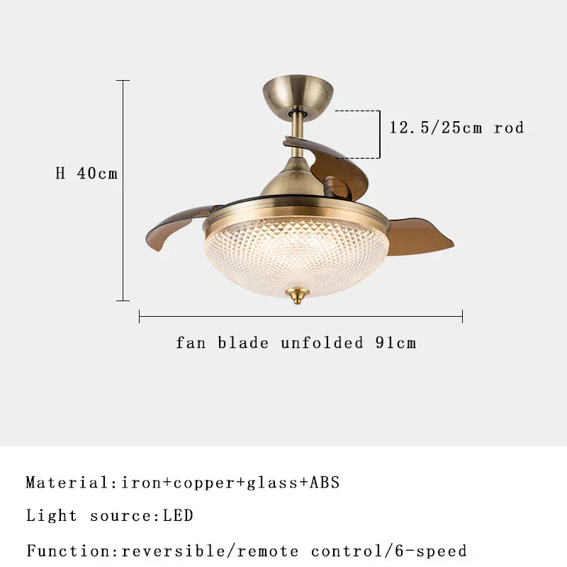 DecorBites™ Copper Bronze Ceiling Fan Light Remote Control 6-speed Reversible Silent Design