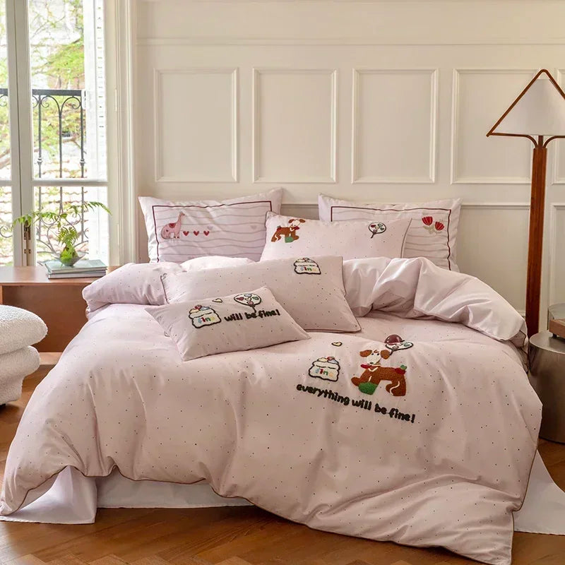 DecorBites™ Cotton Embroidered King Queen Bedding Set with High-Quality Duvet Cover Pillowcases