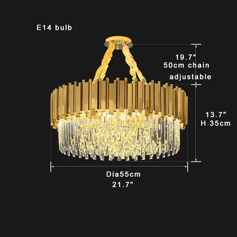 DecorBites™ Crystal Chandelier Stainless Steel K9 Cristal Suspension Lamps Classic Gold Luxury