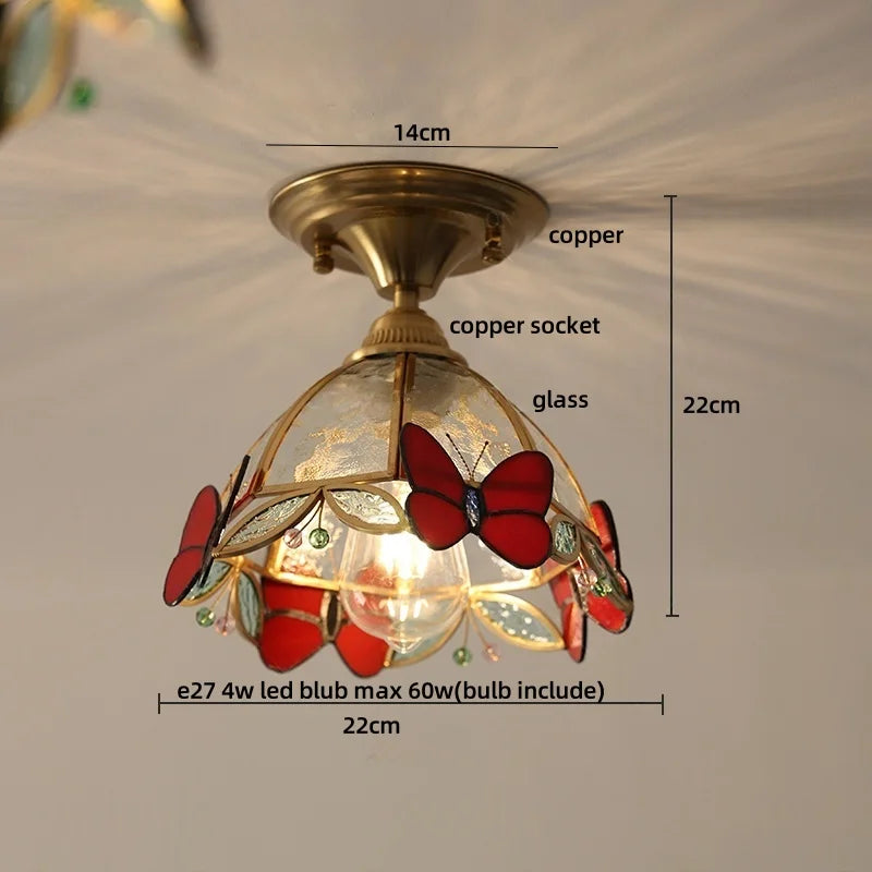 DecorBites™ Butterfly Glass LED Ceiling Light - Copper Socket, Creative Bedroom Decor