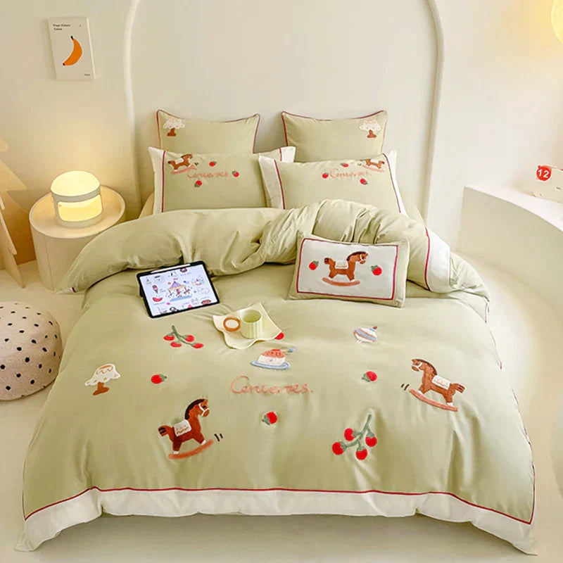 DecorBites™ Lucky Trojan Cotton Embroidered Bedding Set: High-end Skin-Friendly Duvet Cover Set