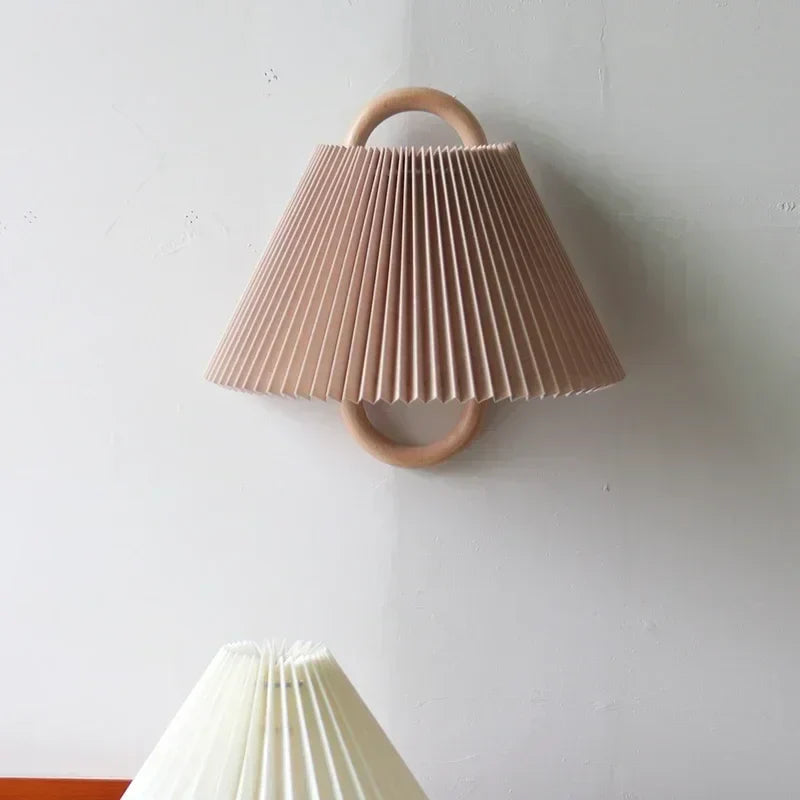 DecorBites™ Beech Wood Wall Lamp: Wabi-sabi Style Fabric Art for Living Room, Bedroom, or Porch
