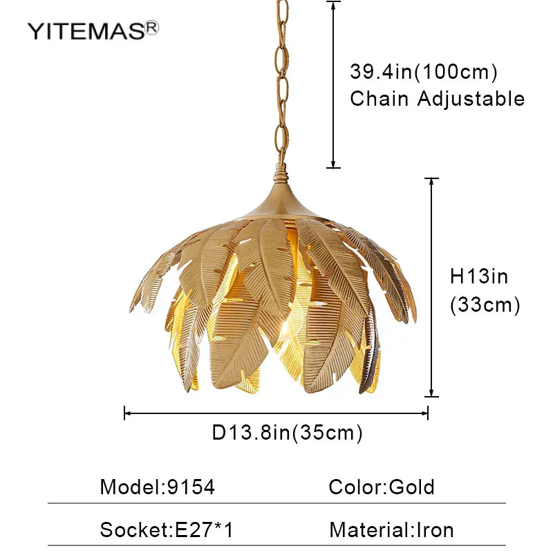 ™ Gold Leaves Chandelier Small Pendant Lighting for Kitchen Island Hallway E27 Socket