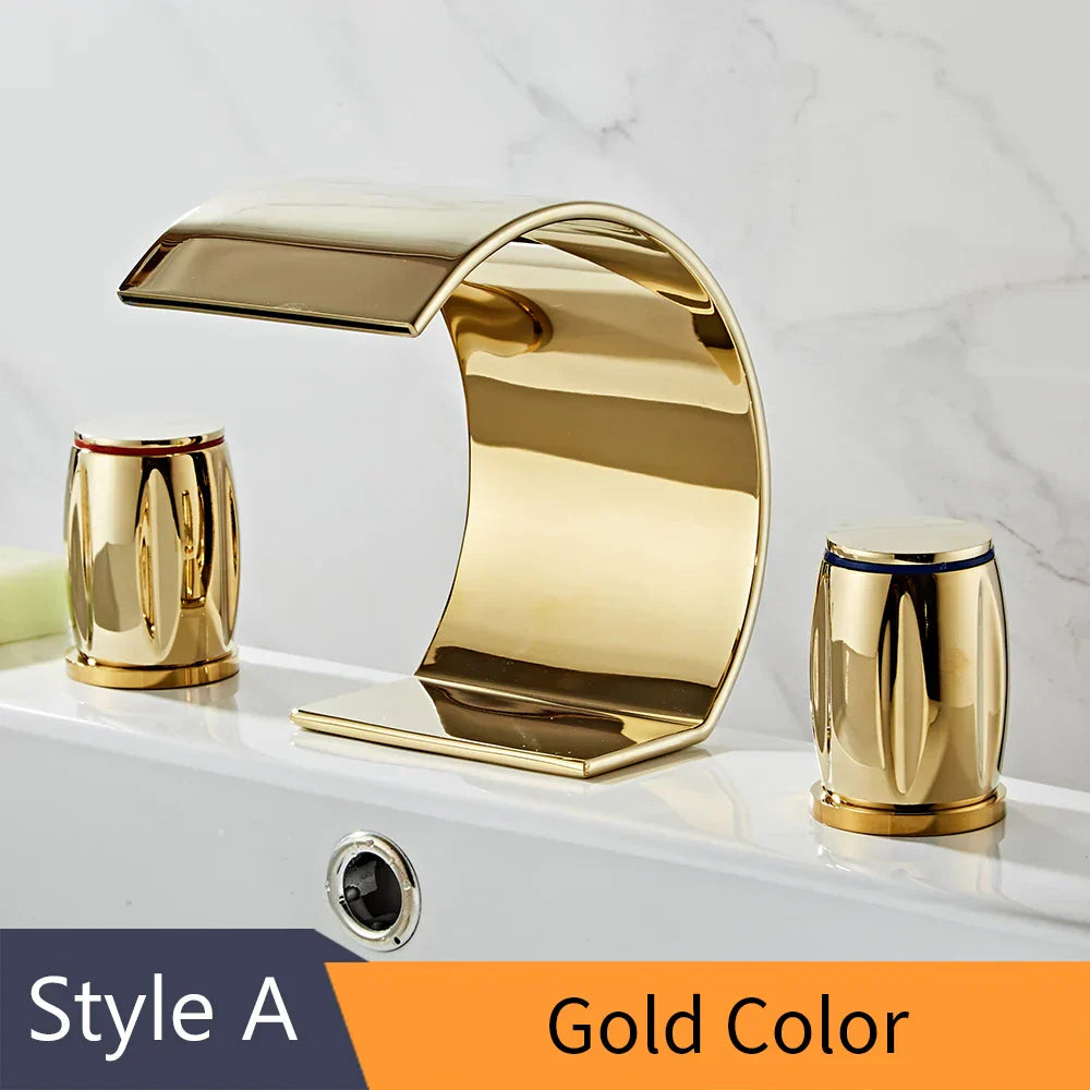 DecorBites™ Gold Double Handle Basin Faucet - Three Hole Bathroom Sink Mixer