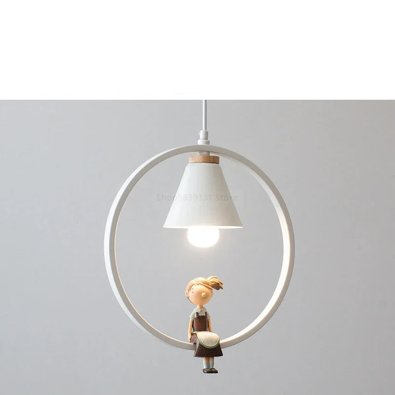 DecorBites™ Iron Ring Pendant Lights Nordic Modern Child Bedroom Hanging Lamps Led Bird Light E27