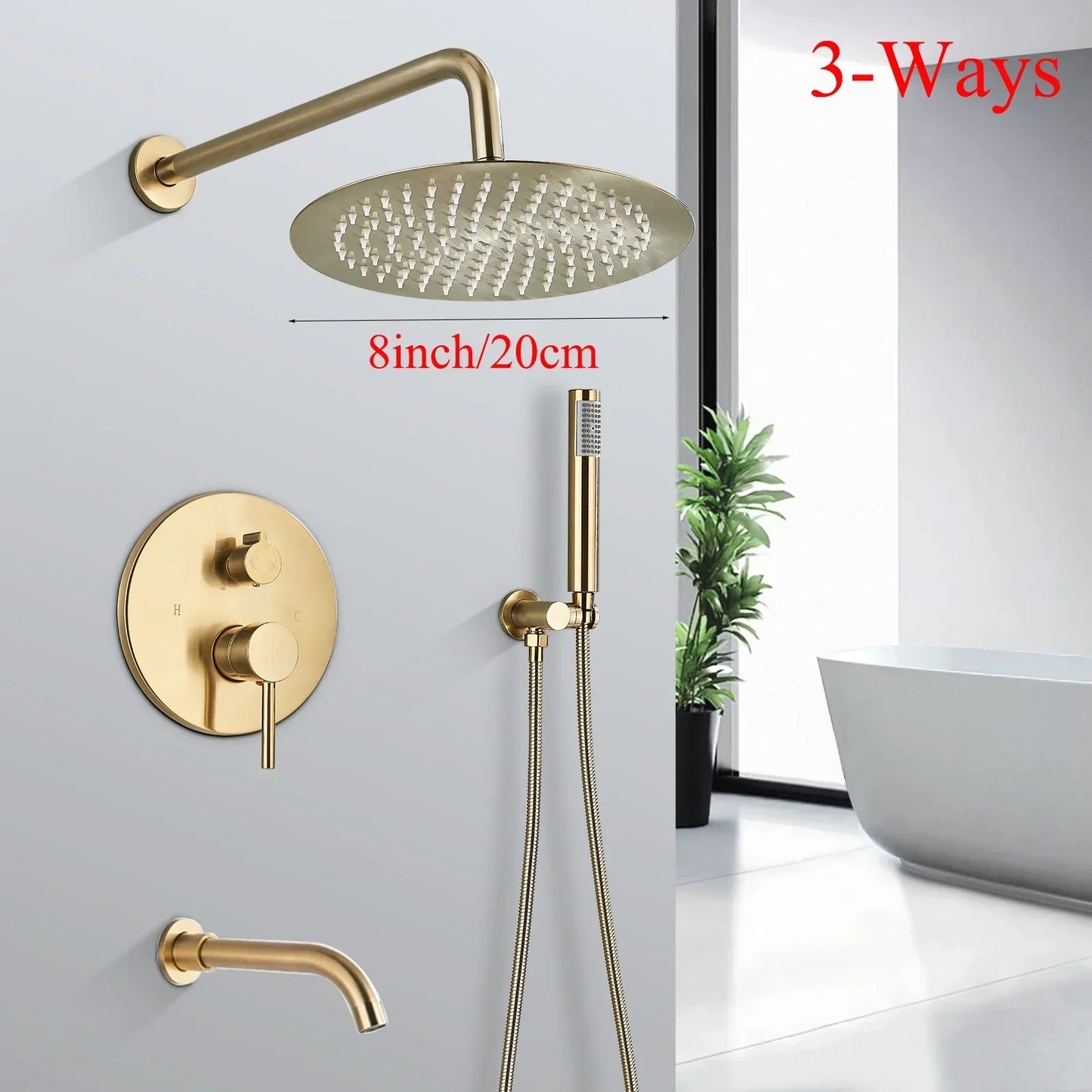 DecorBites™ Brushed Gold Shower Faucet Set Wall Mount Rainfall Shower System