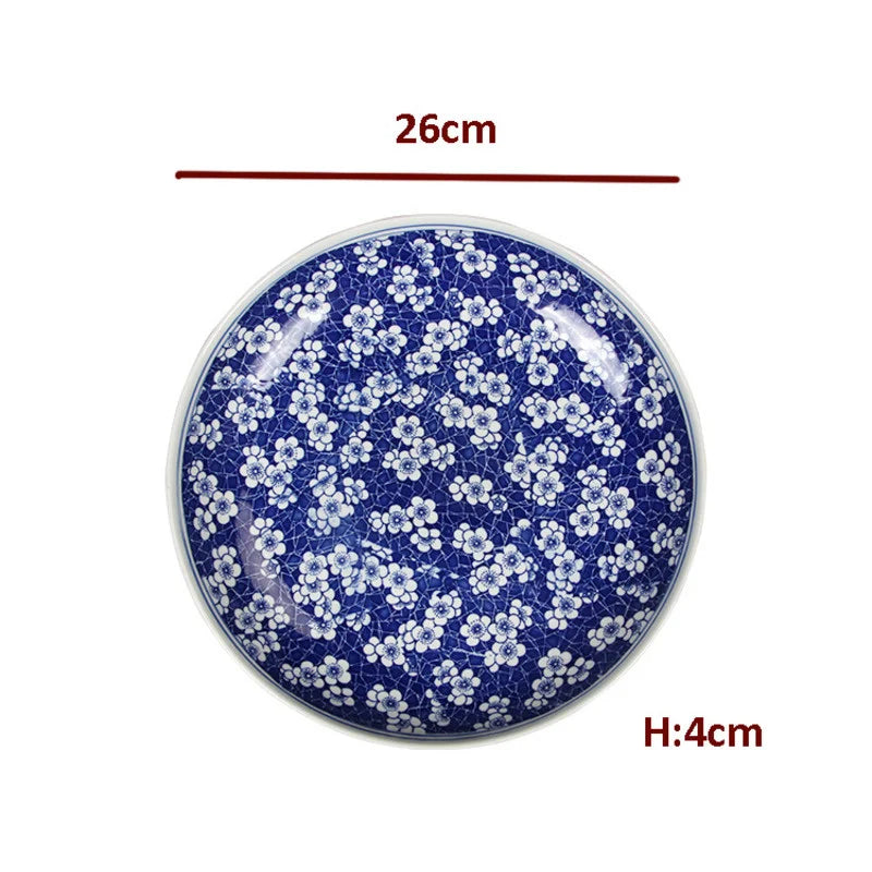 DecorBites™ Blue and White Porcelain Serving Plate - Elegant Chinese Tableware for Spaghetti, Roast Turkey, and More