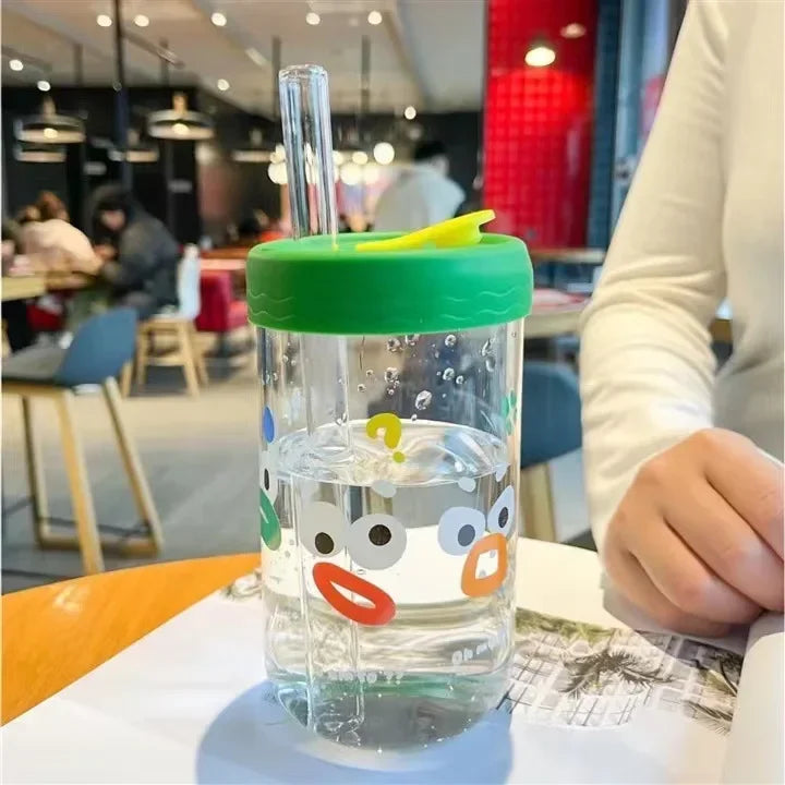 DecorBites™ Kawaii Glasses with Lid and Straw Bubble Tea Cup - 550ml Cute Drinkware