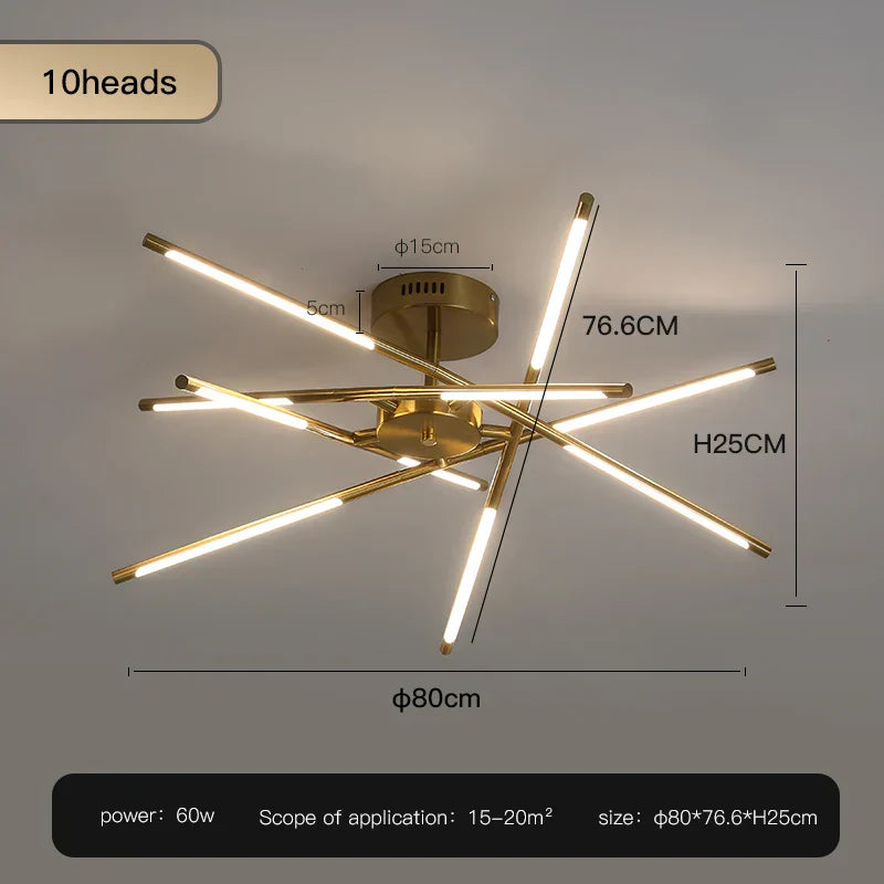 ™ Gold LED Ceiling Chandelier for Living Room Bedroom Kitchen - Dimmable Pendant Light