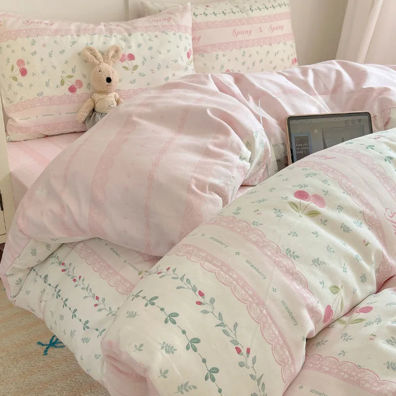 DecorBites™ Cartoon Pattern 100% Cotton Bedding Set - Single Double Size Soft Fitted Sheet, Cozy & Breathable