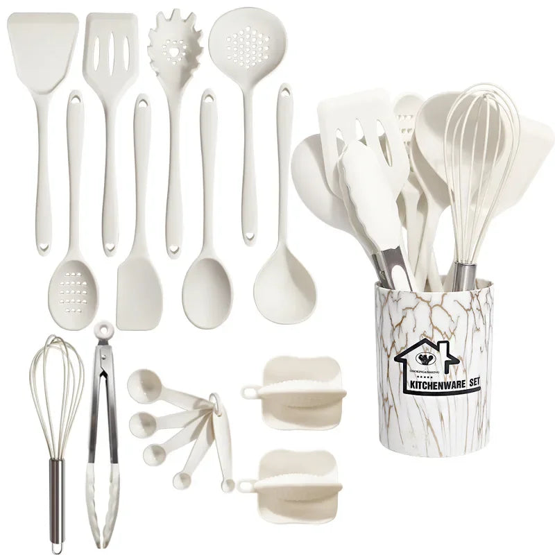 DecorBites™ 18Pcs Silicone Kitchen Utensils Turner Spatula Measuring Spoon Cooking Tool Set