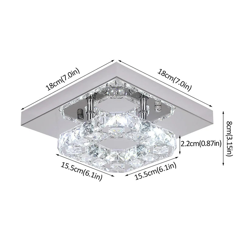 DecorBites™ Crystal LED Ceiling Light: Modern Square K9 Chandeliers, Dimmable Stainless Steel Fixture.