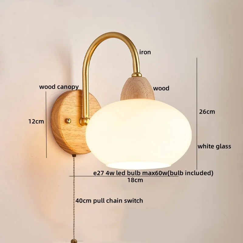 DecorBites™ Glass Wood LED Wall Lights Decor for Bedroom Living Room Coffee Mirror Bedside Lamp