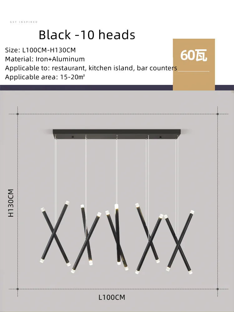 DecorBites™ Black Round Tube LED Chandelier for Duplex Loft Stair - Interior Lighting Decoration