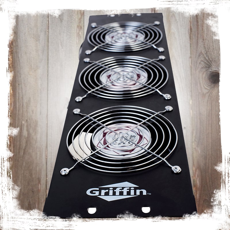 GRIFFIN Rackmount Exhaust Fan (4 PACK)- 3U Ultra-Quiet Triple Cooling Fans to Keep Studio Audio Gear Cool - Rack Mount for Network IT Server Rails with Temperature Control Panel Cabinet