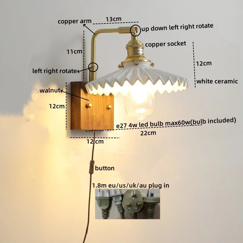 DecorBites™ LED Ceramic Wall Sconce Pull Chain Switch Light Fixture