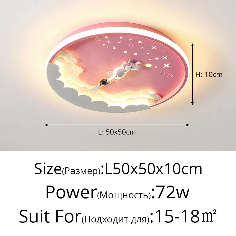 DecorBites™ Kids' Cartoon Unicorn Rocket LED Ceiling Light for Bedroom Study Room