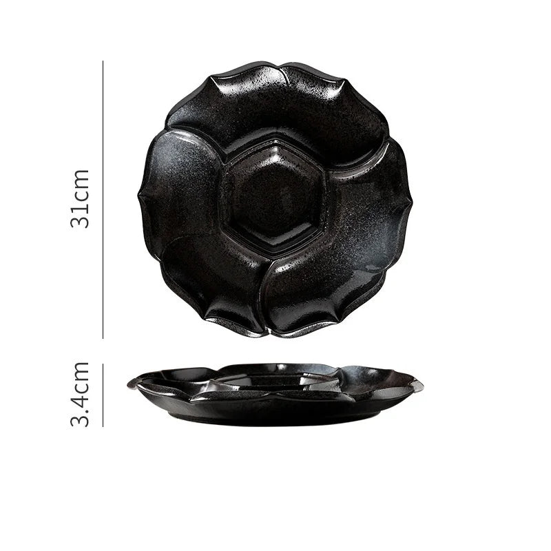 DecorBites™ Ceramic 4-Grid Dinner Plate - Retro Tableware for Fruits, Snacks, and Desserts