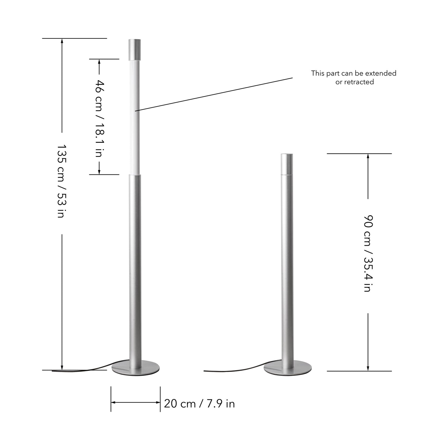 Minimalist Aluminum Telescopic Floor Lamp 53‘’H