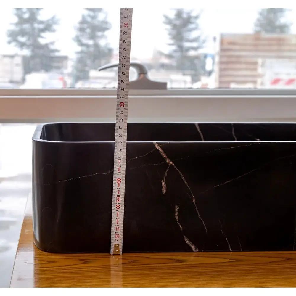 Black Marble Bathroom Sink Rectangular Farmhouse Apron Style Vessel