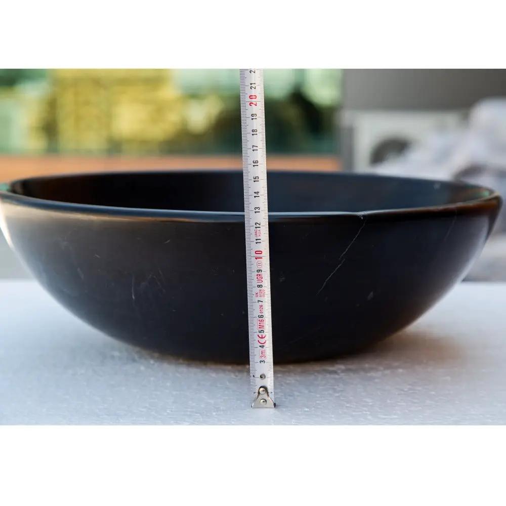 Black Natural Stone Marble Round Vessel Bathroom Sink Semi Polished