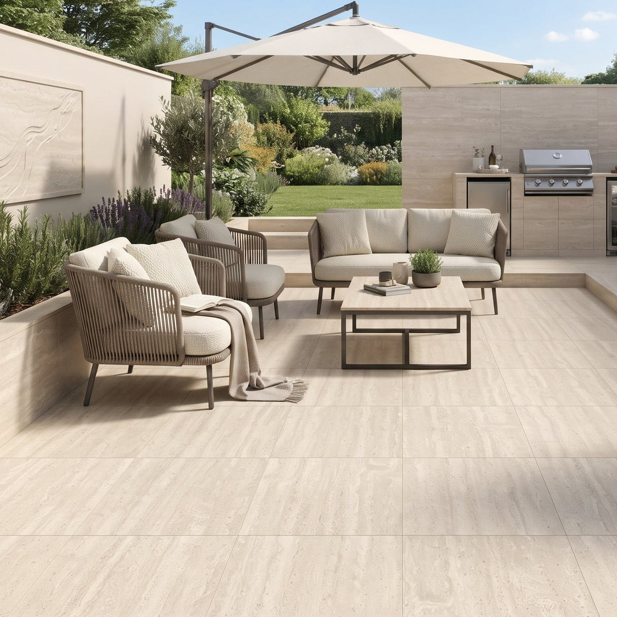 Trail Vein Cut Ivory Anti-Slip Grip Porcelain Tiles 12x24