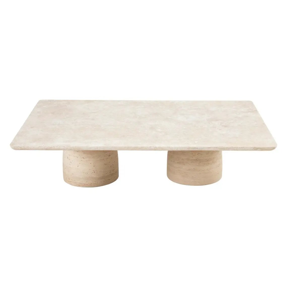 Natural Travertine Designer Coffee Table with Sculptural Bowl Shaped Legs 32x47x14