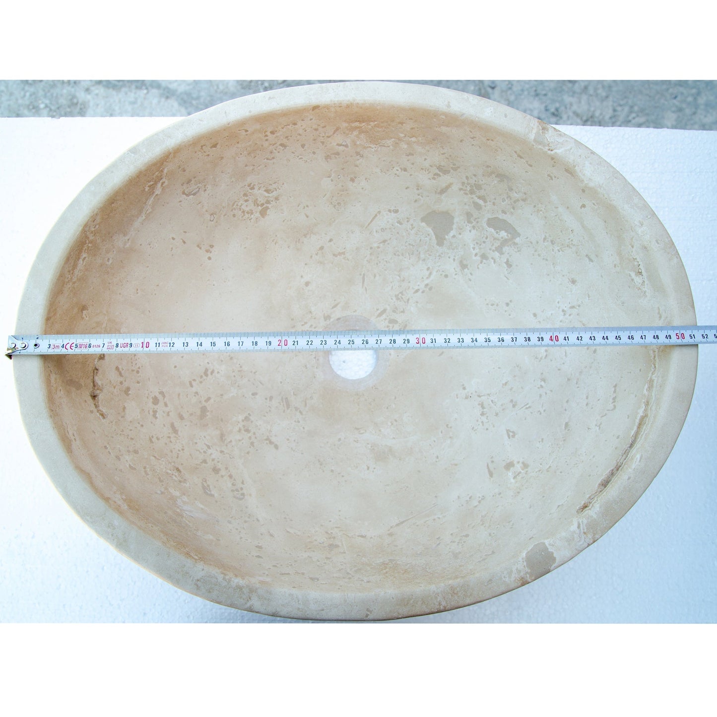 Travertine Natural Stone Oval Vessel Sink 16x21x6 Handcrafted Light Beige Artisan