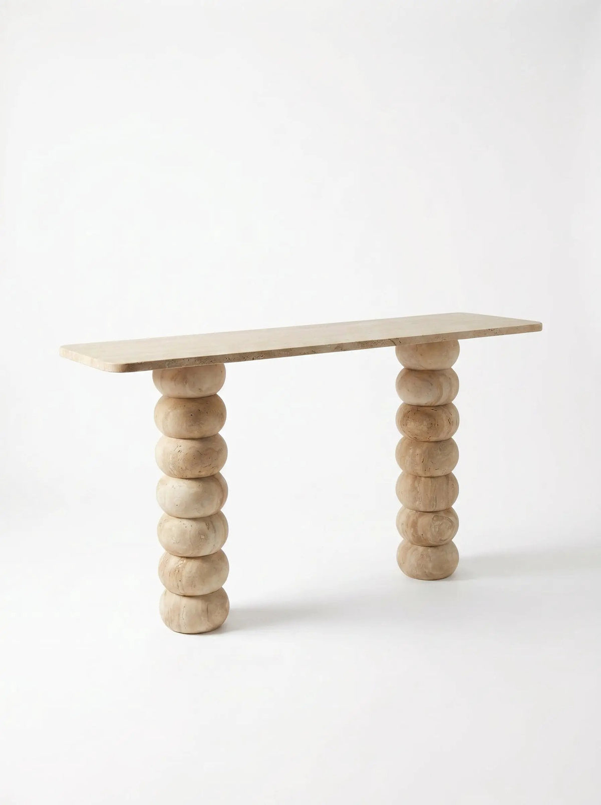 Light Travertine Natural Stone Designer Console Table - Premium Handcrafted Honed Finish