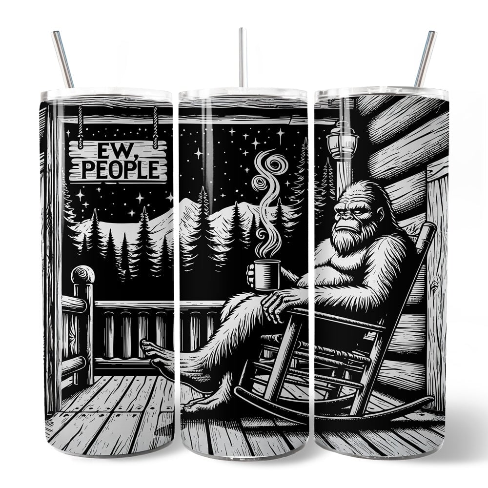 Bigfoot Cabin Life 20oz Personalized Tumbler With Lid and Stainless Steel Straw, Sarcastic Introvert Camping Gift Cup