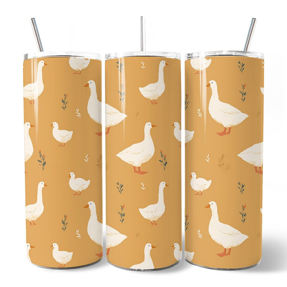Charming Goose Pattern 20oz Personalized Tumbler With Lid and Stainless Steel Straw, Country Farm Animal Gift Cup