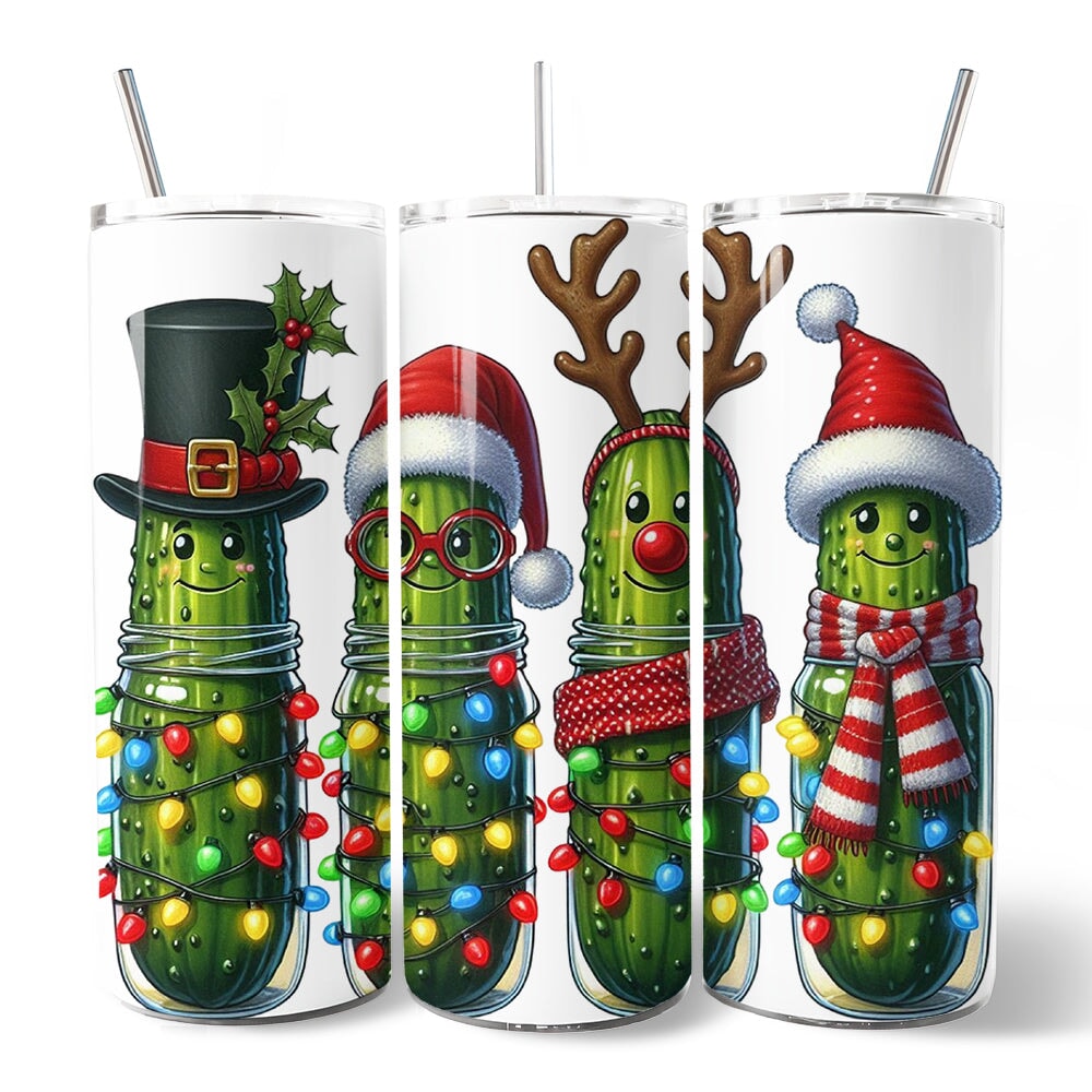 Christmas Pickles 20oz Personalized Tumbler With Lid and Stainless Steel Straw, Festive Holiday Cucumber Gift Cup
