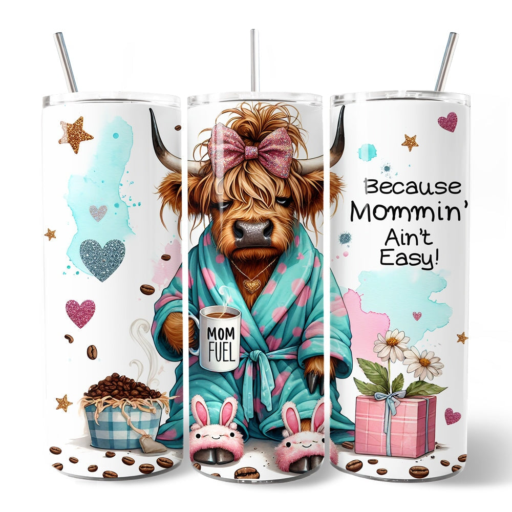 Highland Cow Mom Life 20oz Personalized Tumbler With Lid and Stainless Steel Straw, Sarcastic Motherhood Gift Cup