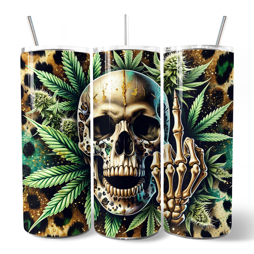 Leopard Skull Weed 20oz Personalized Tumbler With Lid and Stainless Steel Straw, Gothic Cannabis Gift Cup