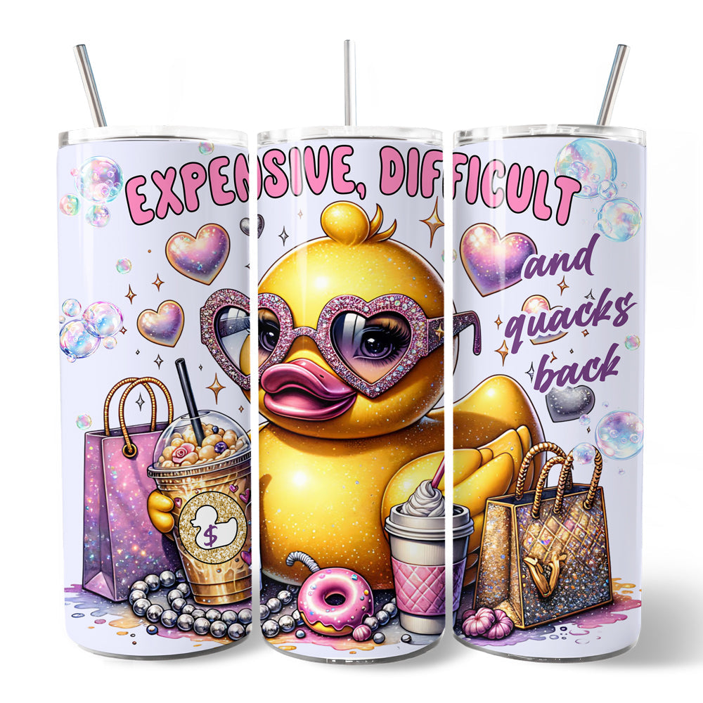 Sassy Rubber Duck 20oz Personalized Tumbler With Lid and Stainless Steel Straw, Purple Glam Girl Gift Cup