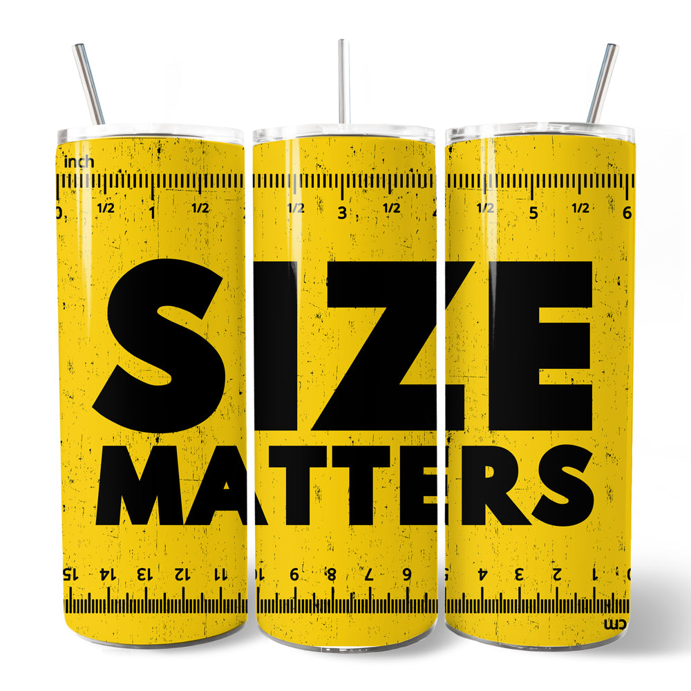 Size Matters Man 20oz Personalized Tumbler With Lid and Stainless Steel Straw, Handyman Tape Measure Gift Cup