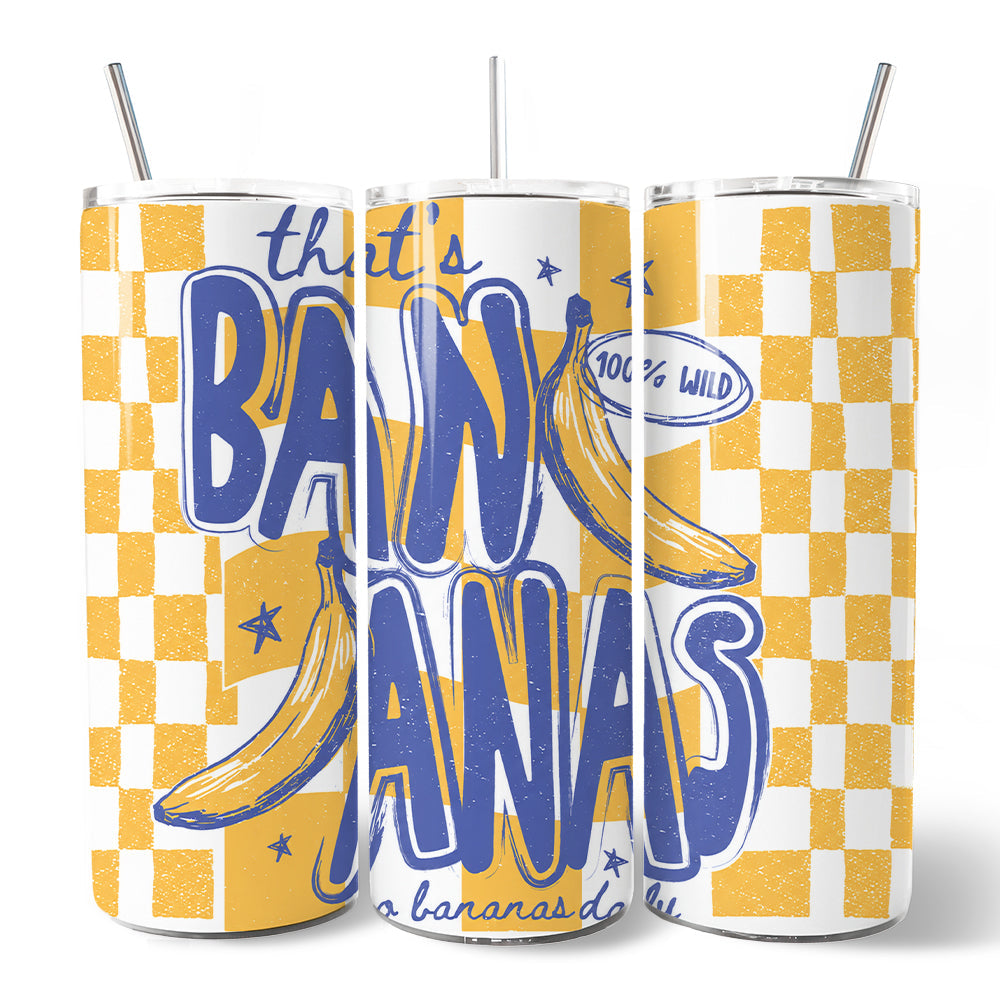 That's Bananas Summer 20oz Personalized Tumbler With Lid and Stainless Steel Straw, Funny Tropical Fruit Gift Cup