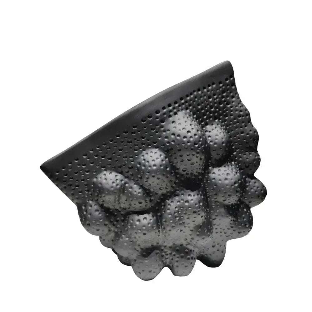 Abstract black ceramic pleated vase living room textured sculpture