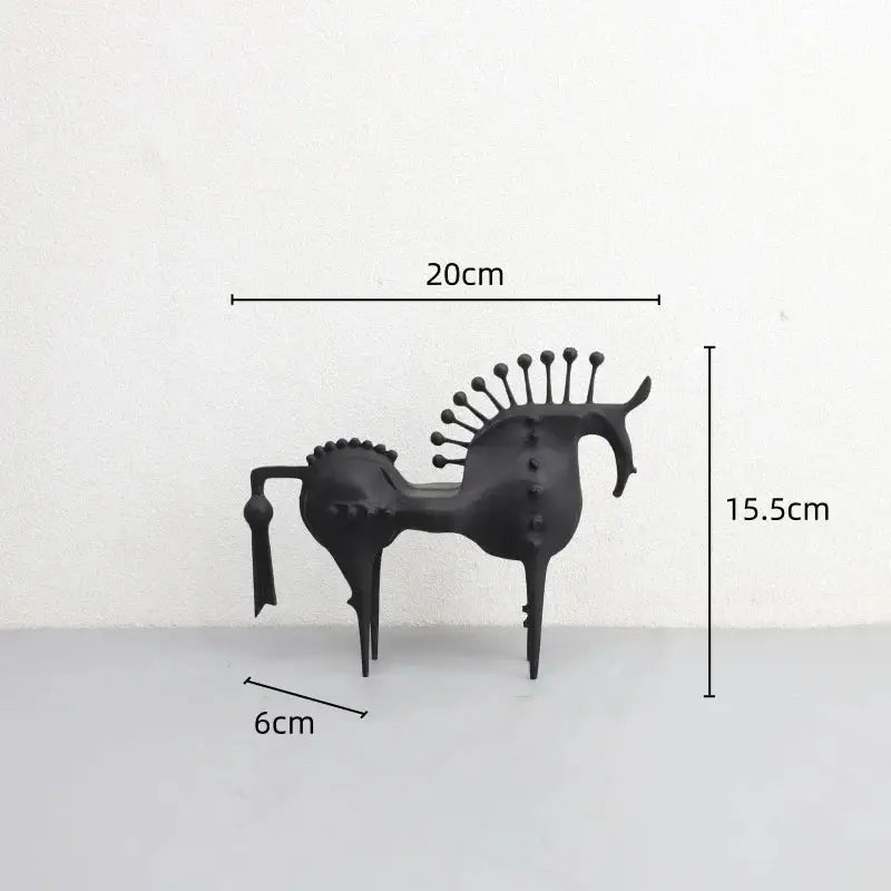 Abstract black horse metal sculpture living room decorative figurine